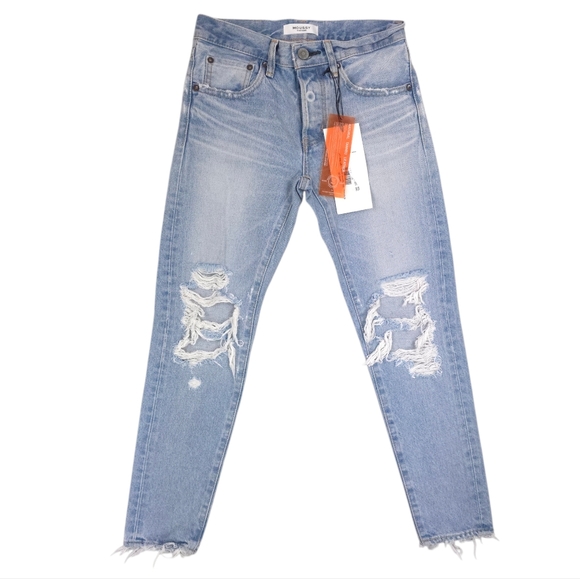 Moussy Vintage May Tapered Jeans Distressed Light Blue Streetwear Casual - Picture 2 of 11